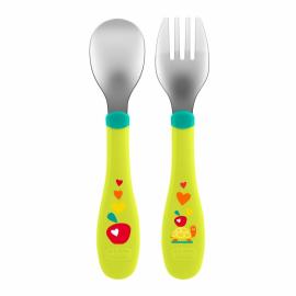 Chicco Children's metal cutlery, green, from 18m+