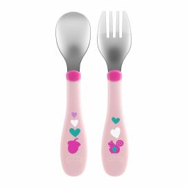 Chicco Children's metal cutlery, pink, from 18m+