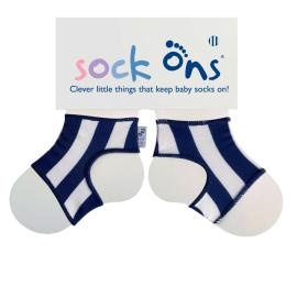 Sock Ons Covers for children's socks, Navy Stripes - Size 6-12m
