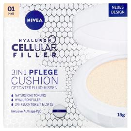 NIVEA Hyaluron Cellular Filler Cushion Ošetrujúci tónovací krém v hubke 3v1 01 svetlý, 15g