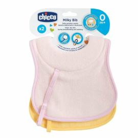 Chicco podbradník so šnúrkou na cumlík, 2ks, ružový/žltý,  0m+