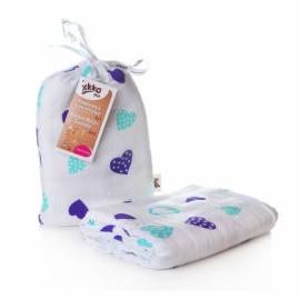 XKKO BMB swaddle - towel, 120x120 - Ocean Blue Heart