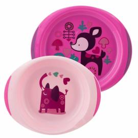 Chicco Set of plates, 2 pcs, pink, from 12m+