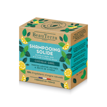 BeauTerra - solid shampoo with mint and lemon extract for oily hair