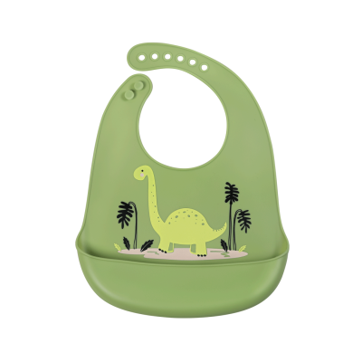 SIMED Silicone bib with pocket, Green Dinosaur