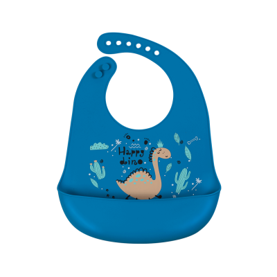 SIMED Silicone bib with pocket, Blue Dinosaur