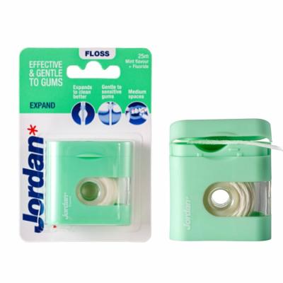 Jordan Expand Expanding dental floss with fluoride, waxed, mint, 25 m