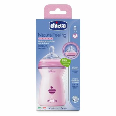 Chicco Natural Feeling baby bottle pink 330ml, from 6m+