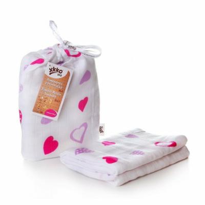 XKKO BMB swaddle - towel, 120x120 - Lilac Hearts