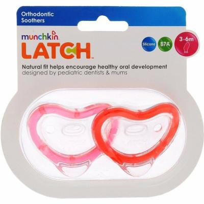 Munchkin MUNCHKIN LATCH  Set silikónových cumlíkov, od 3m+, 2ks, červená/ružová