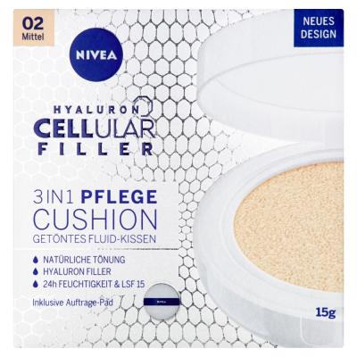 NIVEA Hyaluron Cellular Filler Cushion Toning cream in a sponge 3 in 1 02 medium shade, 15g