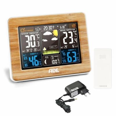 ADE WS1703 Multifunctional wooden weather station with temperature indicator and mains power supply