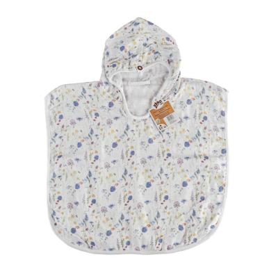 XKKO BMB Digi - Blue Wildflowers, Bamboo poncho, size 2, 2-3 years