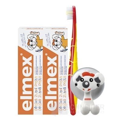 ELMEX DETSKÁ ZUBNÁ PASTA DUOPACK + KEFKA + DRŽIAK