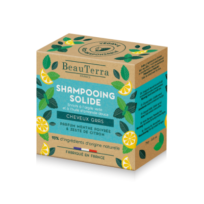 BeauTerra - solid shampoo with mint and lemon extract for oily hair