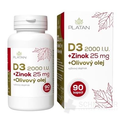 PLATAN D3 2000 I.U.+ Zinok 25mg + Olivový olej